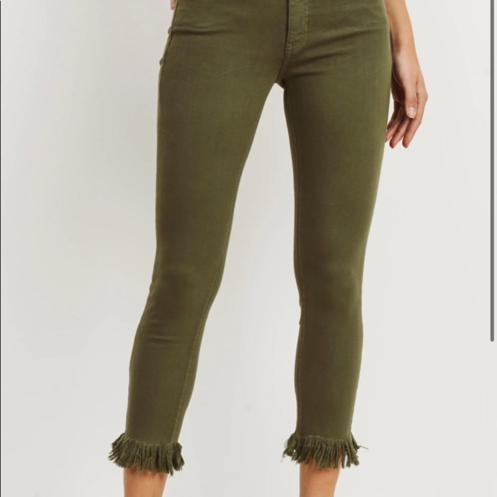 Just Black olive green cropped frayed hems jeans